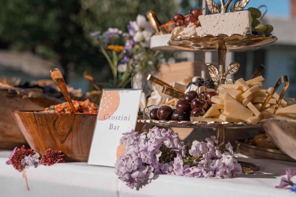 Catering food at A wedding pre-party at The Preserve at Chocorua in Tamworth, New Hampshire